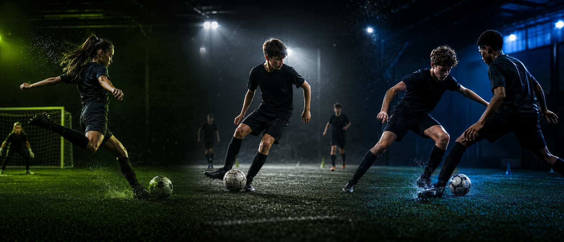 Young players representing attacking, creative and defending development pathways
